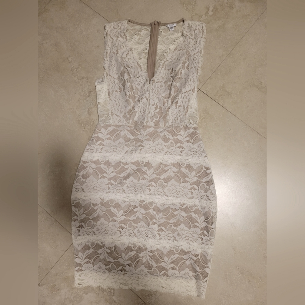 Guess White Lace Nude Underlay Bandage Dress Size 4